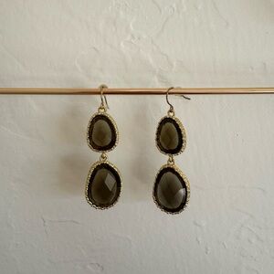 Black Amber Rhinestone Teardrop Gold Tone Drop Dangle
